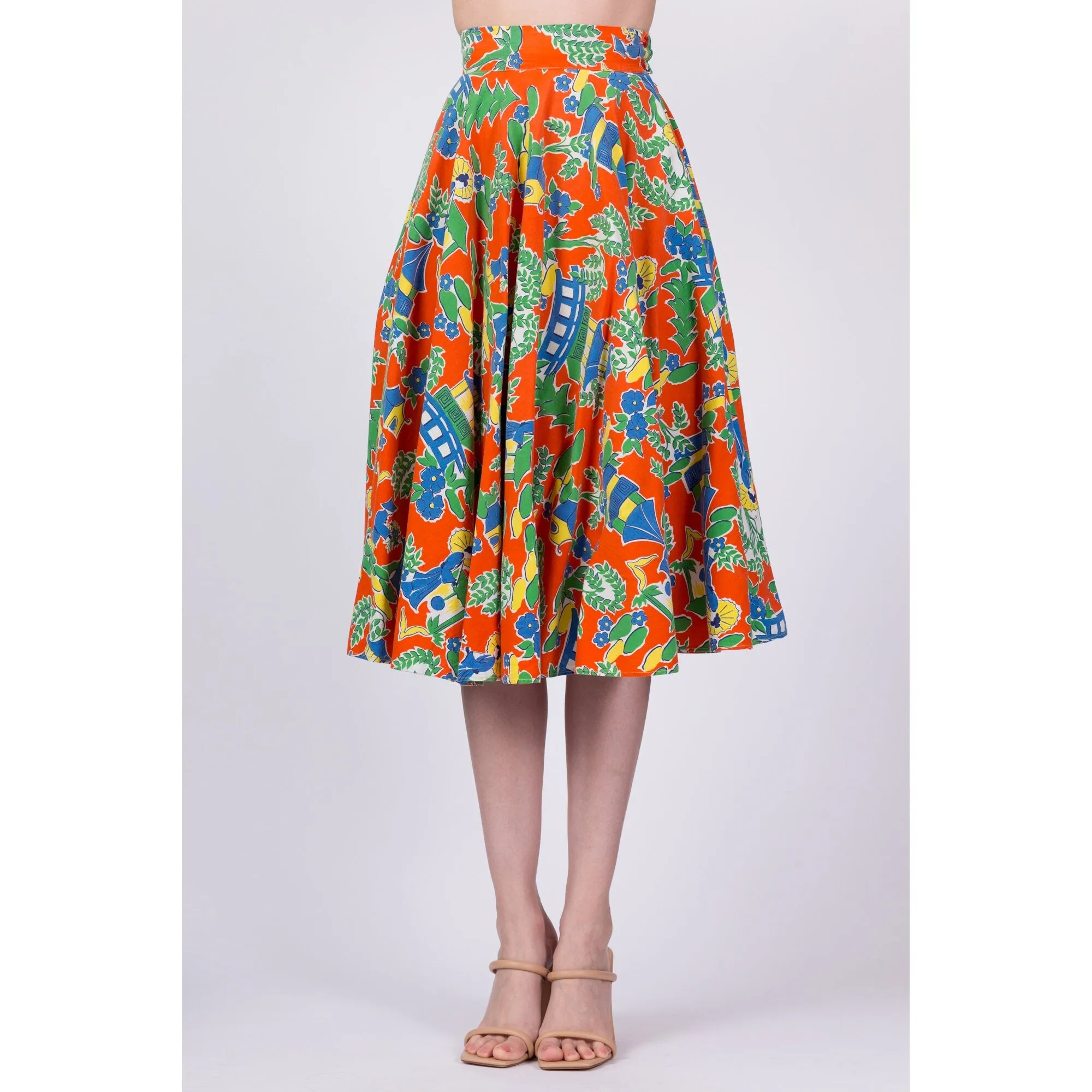 60s Chinese Novelty Print Skirt - Extra Small, 23.5"