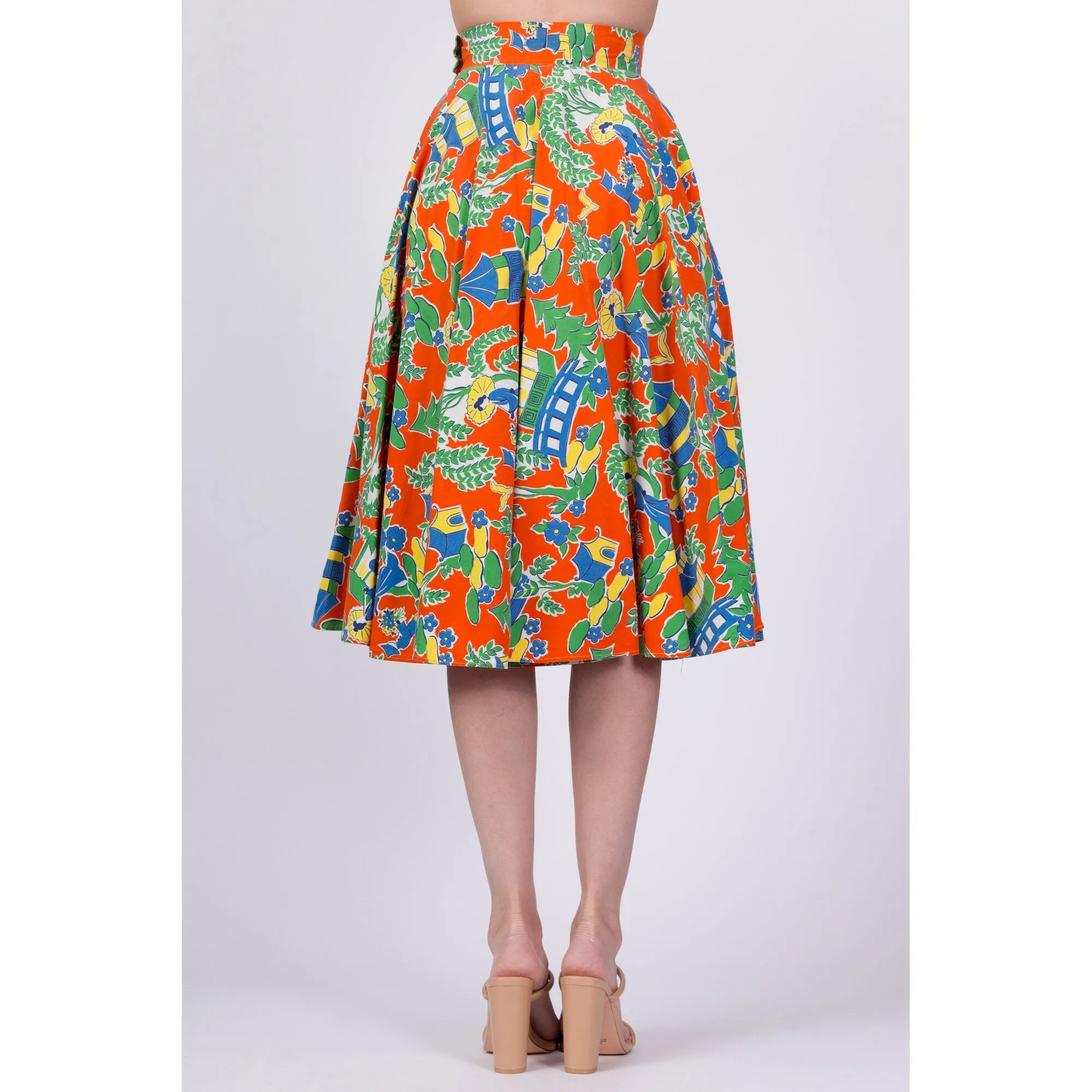 60s Chinese Novelty Print Skirt - Extra Small, 23.5"