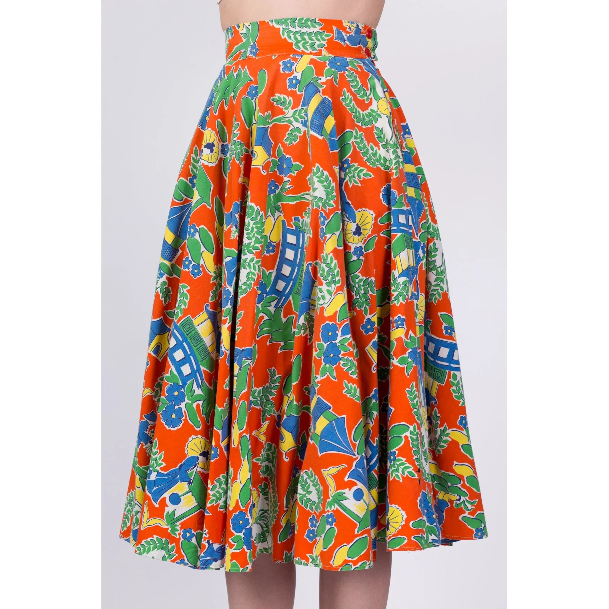 60s Chinese Novelty Print Skirt - Extra Small, 23.5"