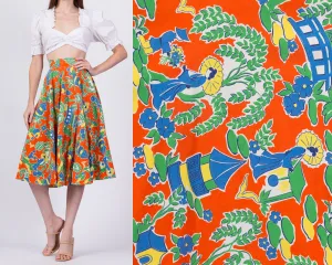 60s Chinese Novelty Print Skirt - Extra Small, 23.5"