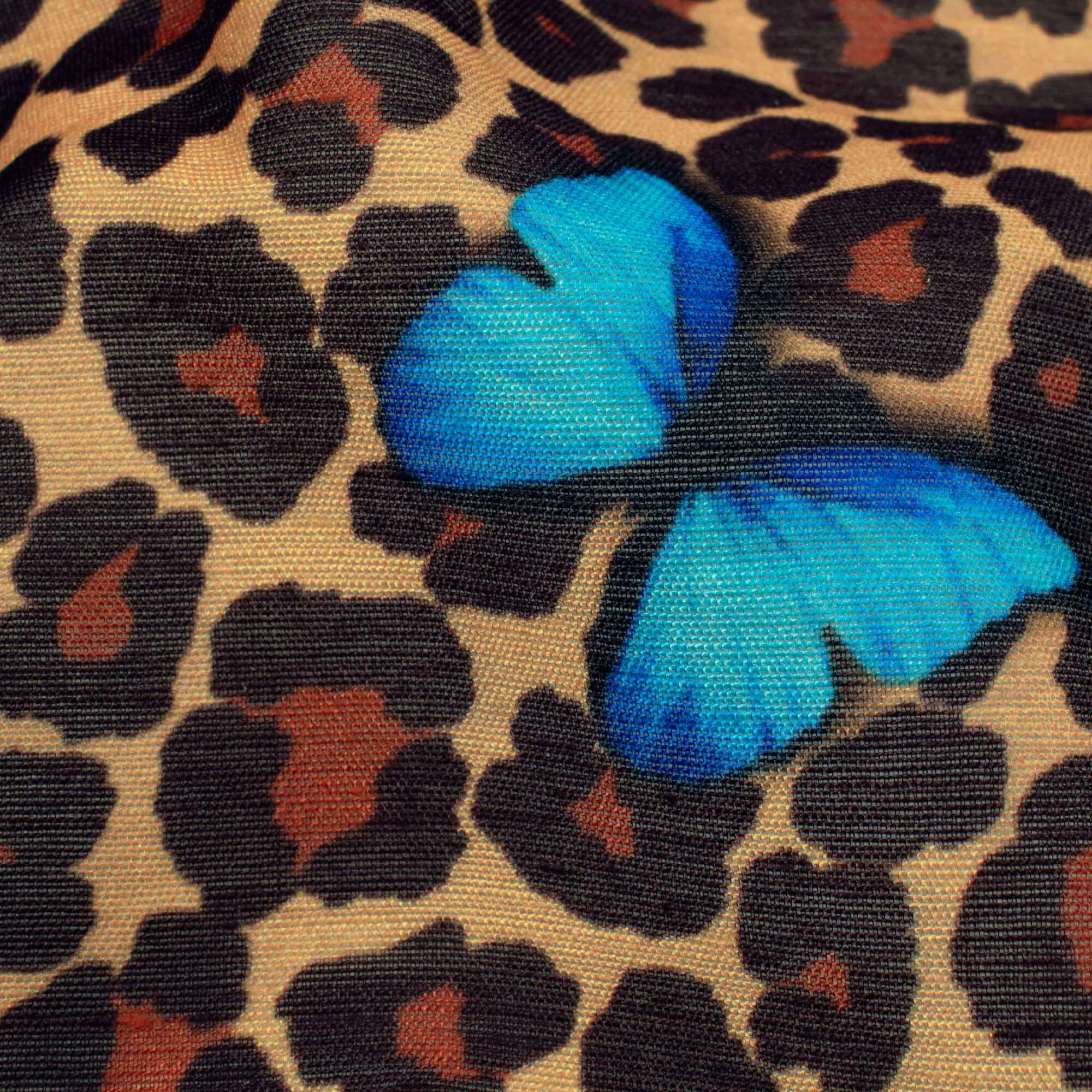 Beige And Sky Blue Butterfly Pattern Digital Print Chanderi Fabric