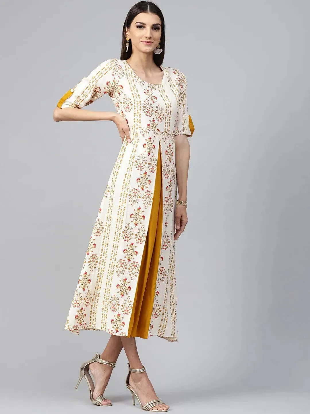 Beige Printed Cotton Dress