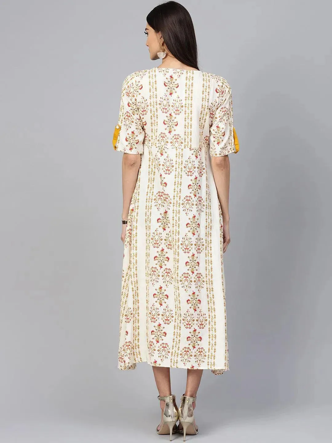Beige Printed Cotton Dress