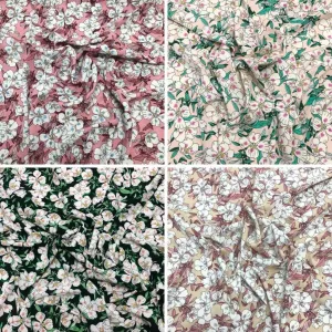 Blushing Cartoon Flowers Crepe Fabric