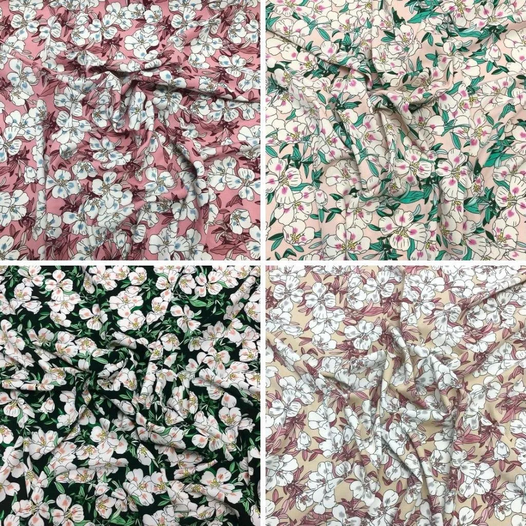 Blushing Cartoon Flowers Crepe Fabric