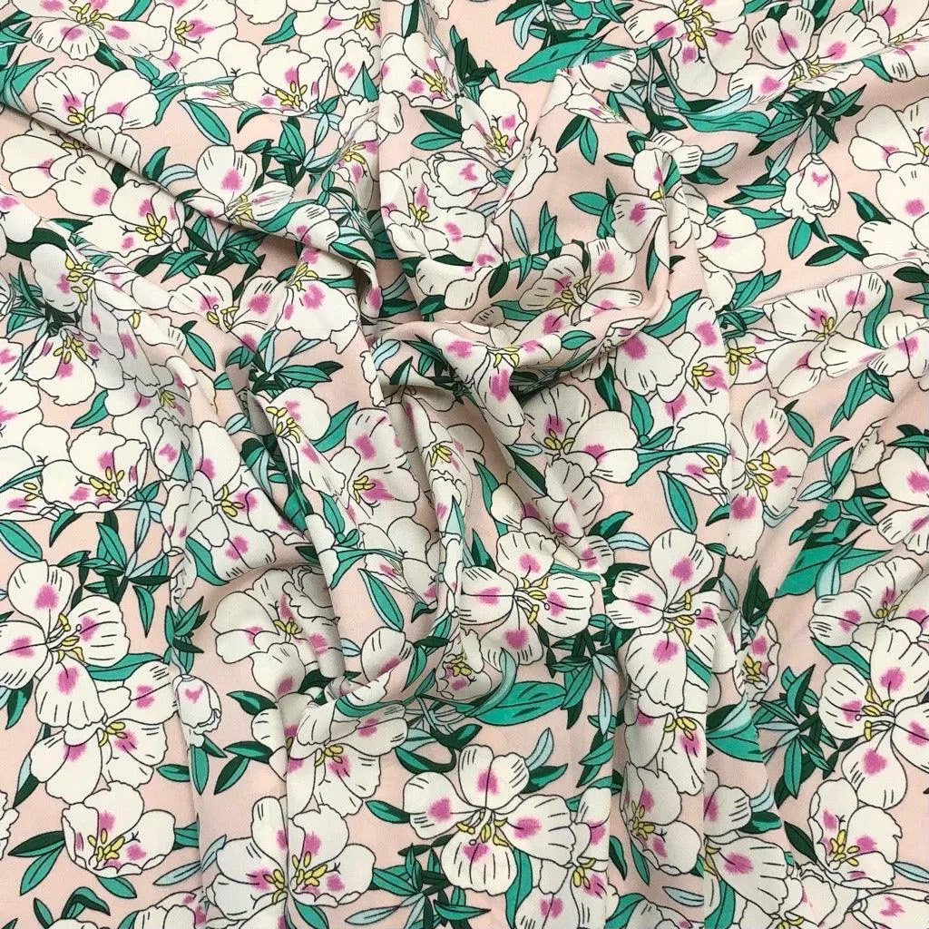 Blushing Cartoon Flowers Crepe Fabric