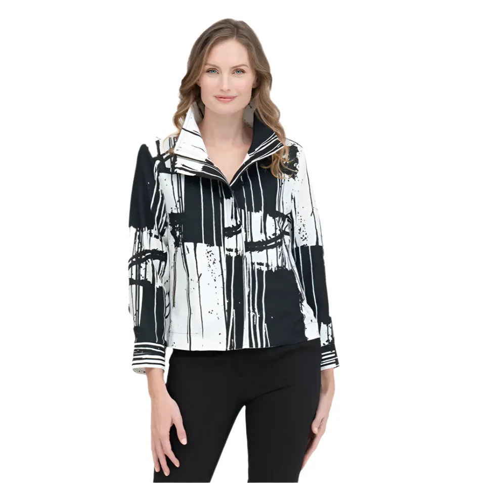 Damee Brushstroke-Print Biker Jacket in Black & White - 4885