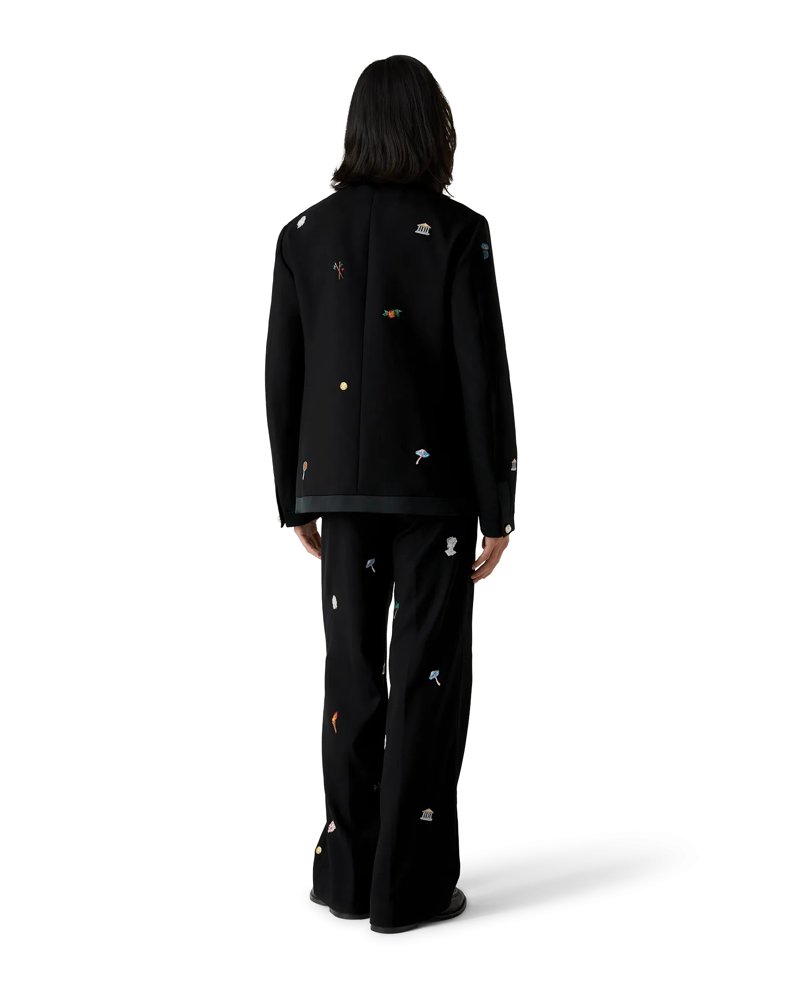 Embroidered Motif Wool Tailored Trousers