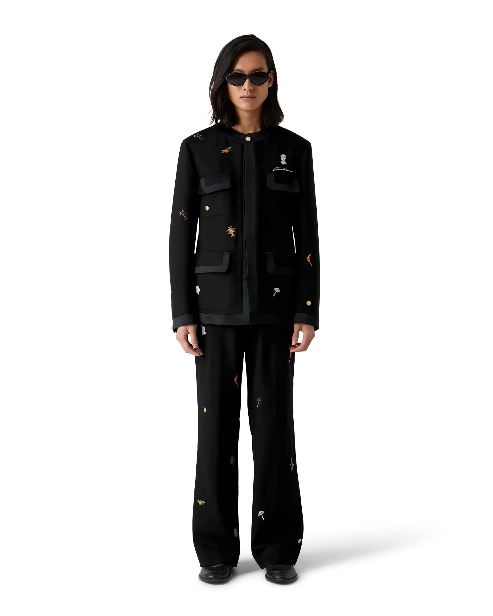 Embroidered Motif Wool Tailored Trousers