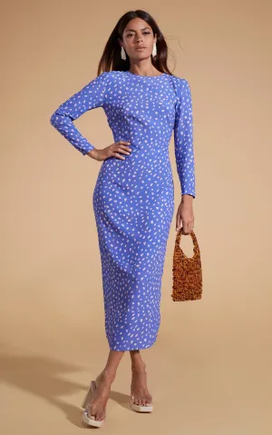 Estella Midaxi Dress in Odd Dot Pink on Amparo Blue