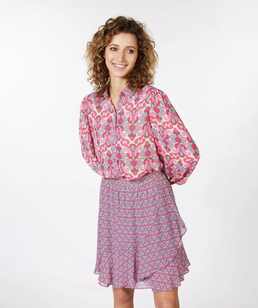 FINAL SALE MACY MULTI ABSTRACT FLORAL PRINT BLOUSE - ESQUALO SP2315009