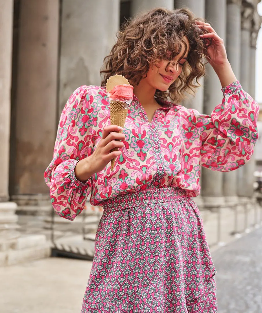 FINAL SALE MACY MULTI ABSTRACT FLORAL PRINT BLOUSE - ESQUALO SP2315009