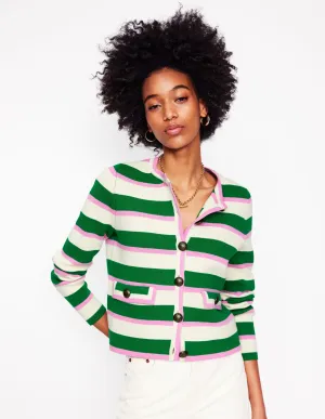 Holly Knitted Jacket-Rich Emerald, Pink Stripe