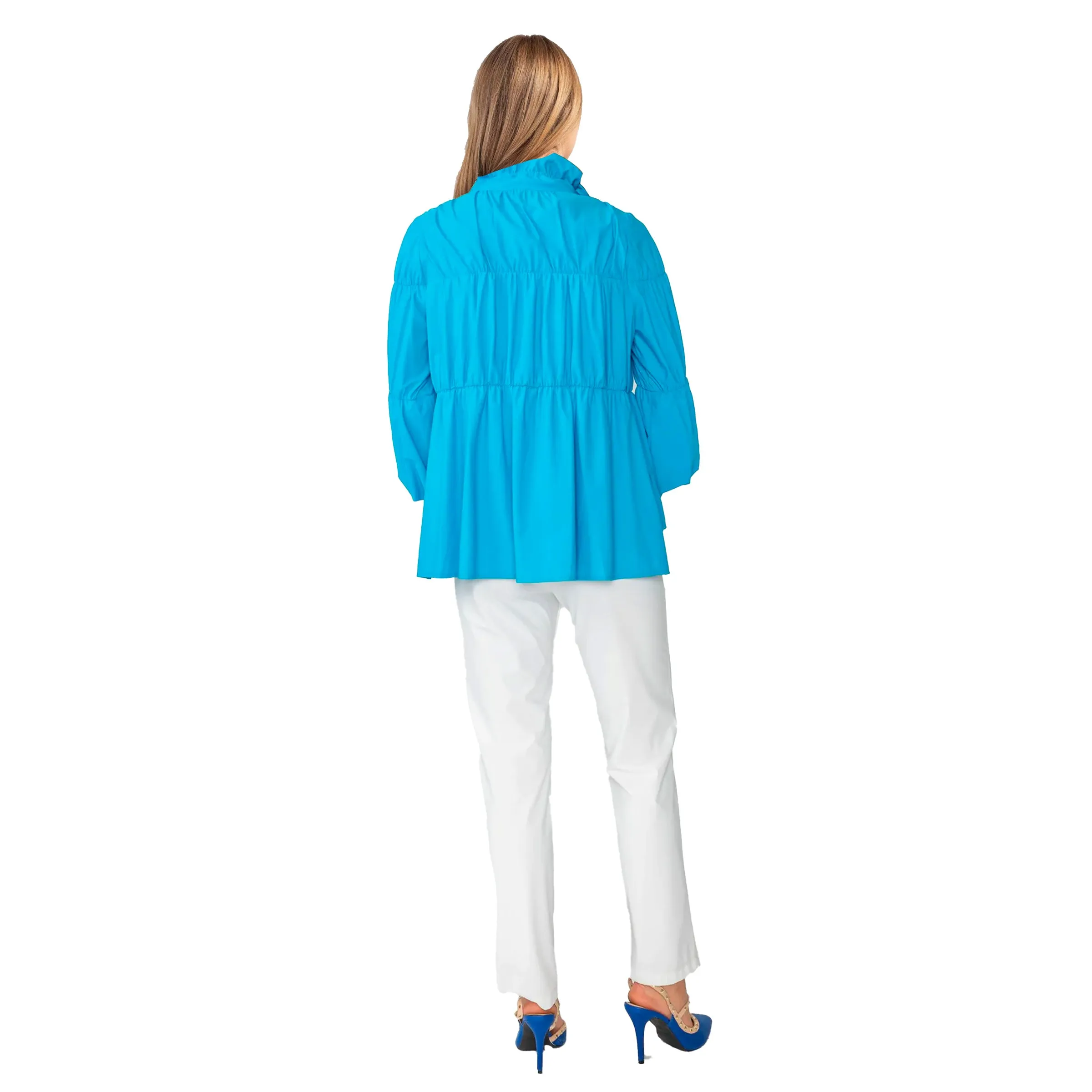 IC Collection Shirred Zip-Up Jacket in Turquoise - 1395J-TQ