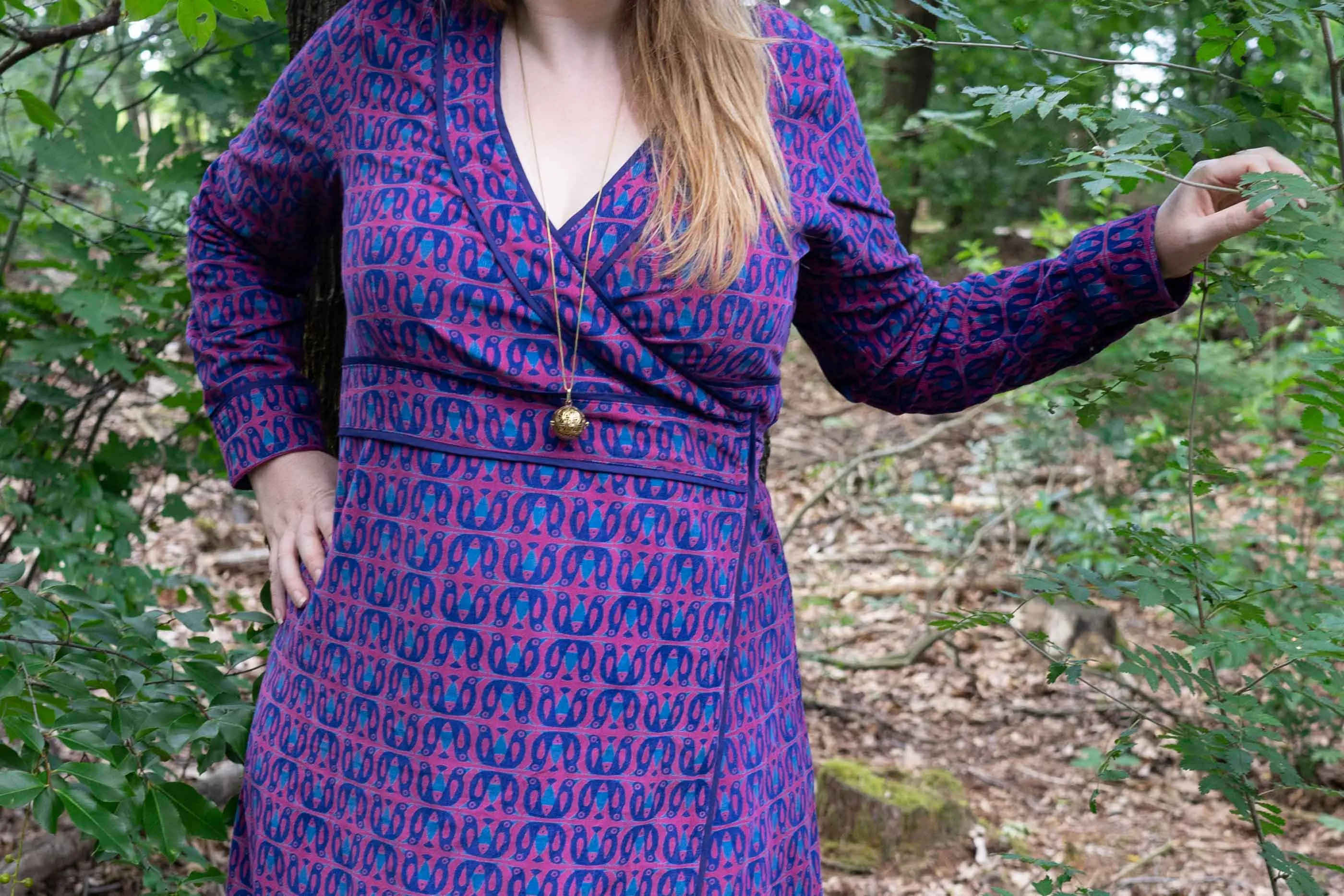 Long sleeves 100% cotton corduroy wrap dress- colorful retro pink