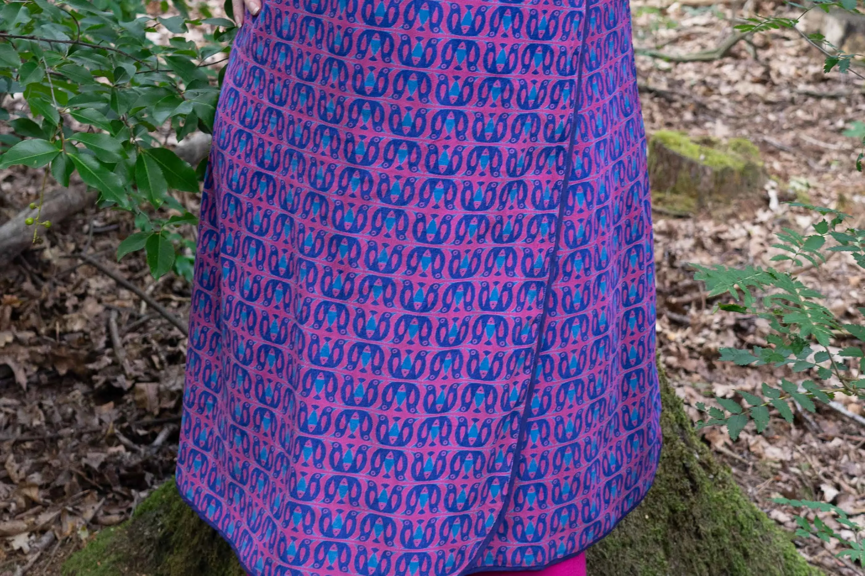 Long sleeves 100% cotton corduroy wrap dress- colorful retro pink