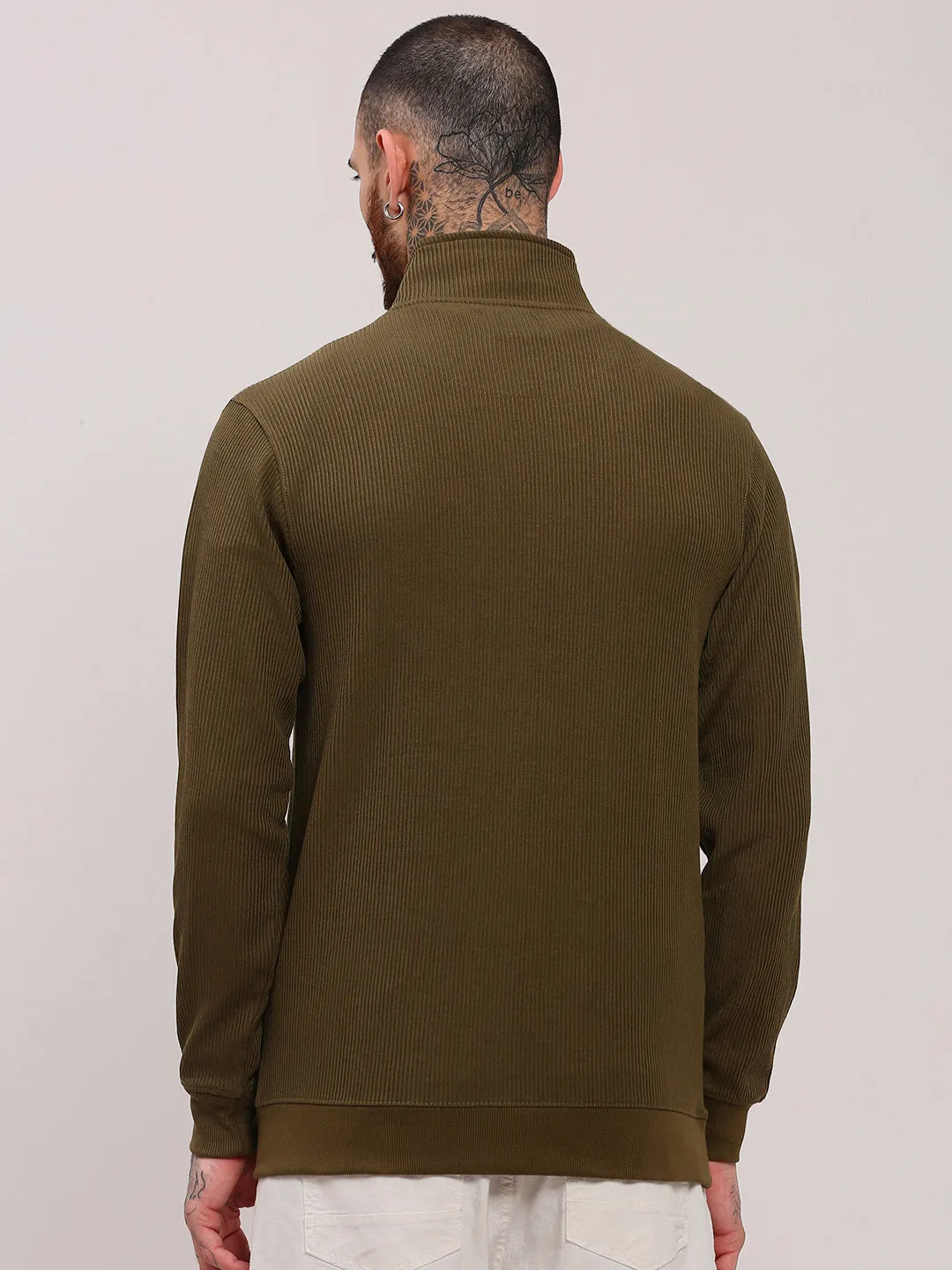 Men Olive High Neck Pullover