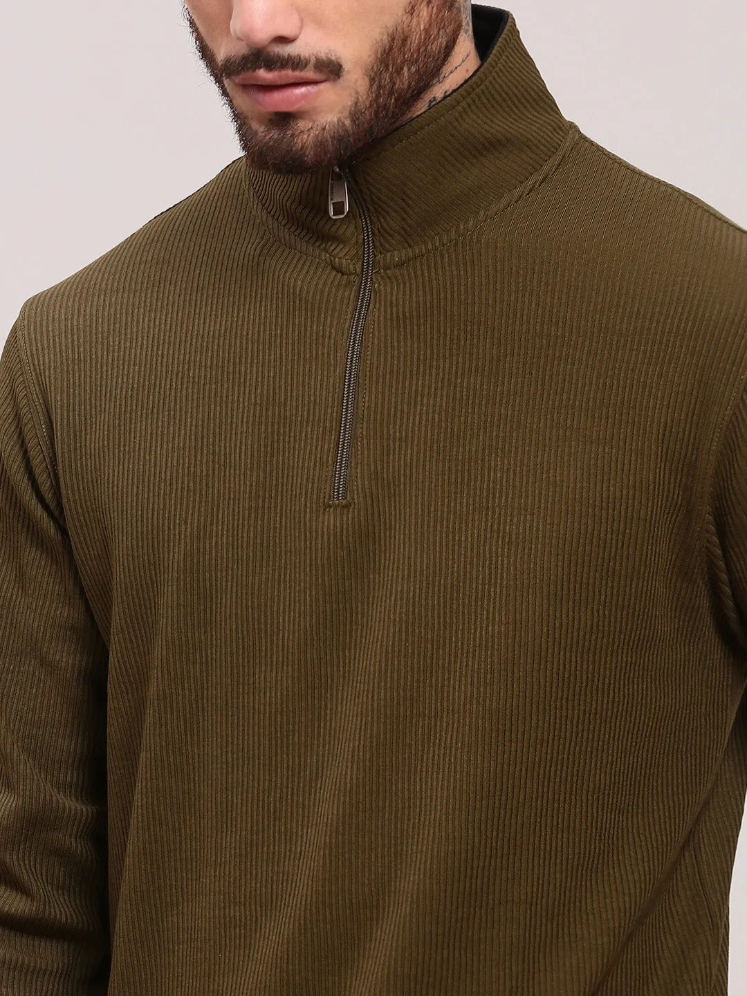 Men Olive High Neck Pullover
