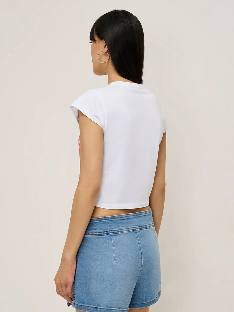 Nuon White Floral Patterned Cotton-Blend T-Shirt