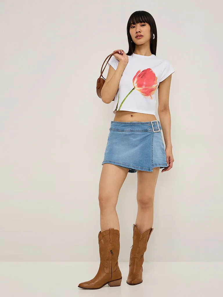 Nuon White Floral Patterned Cotton-Blend T-Shirt