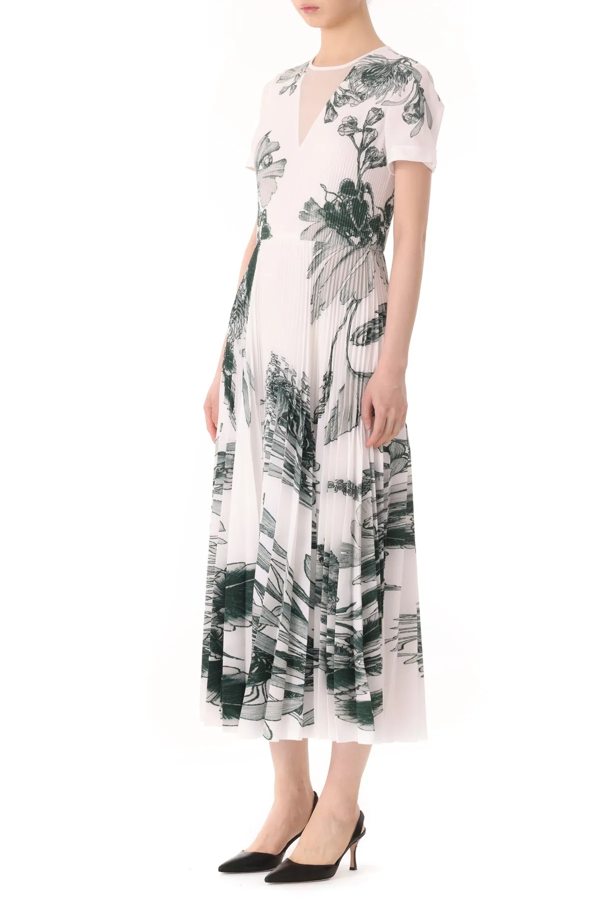 PINCUSHION FLORAL PRINTED PLEATED MIDI DRESS