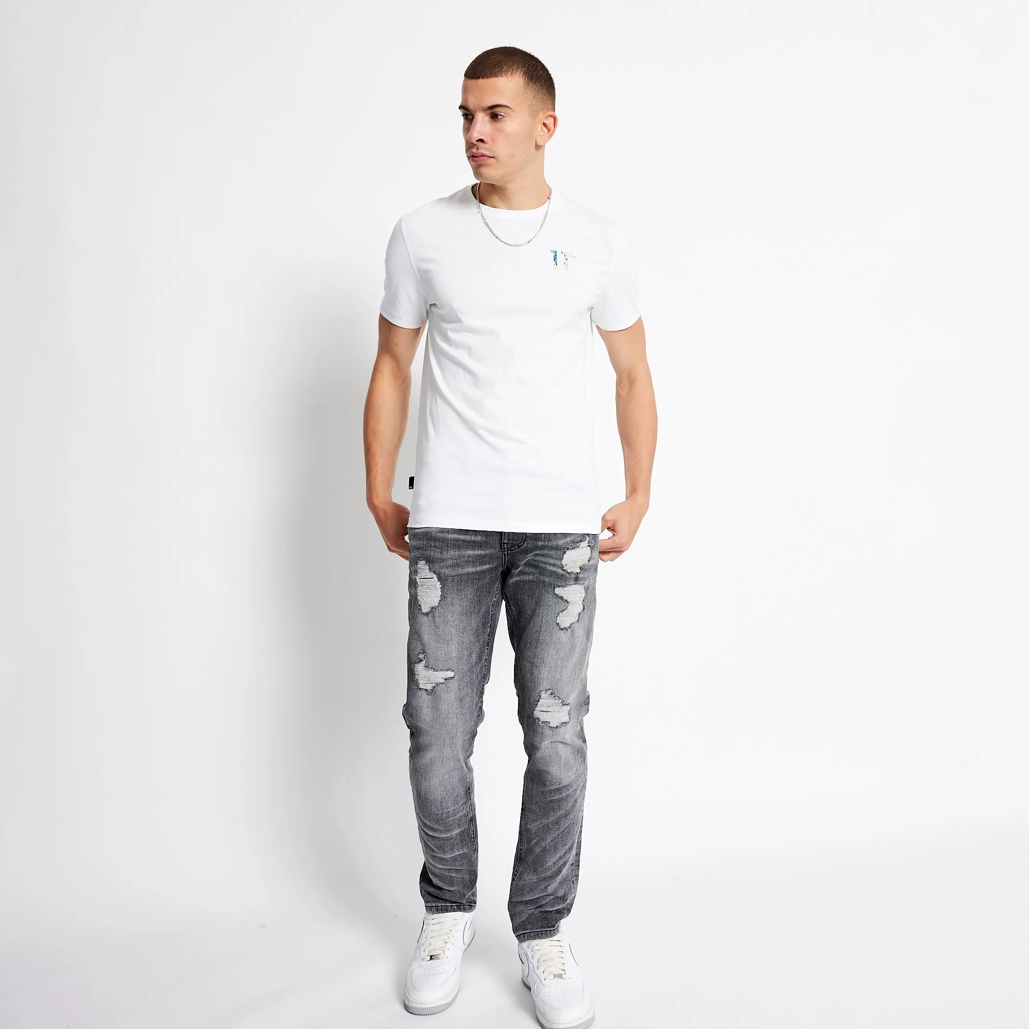 Printed Sleeve Cuff Logo T-Shirt - White / Floral AOP