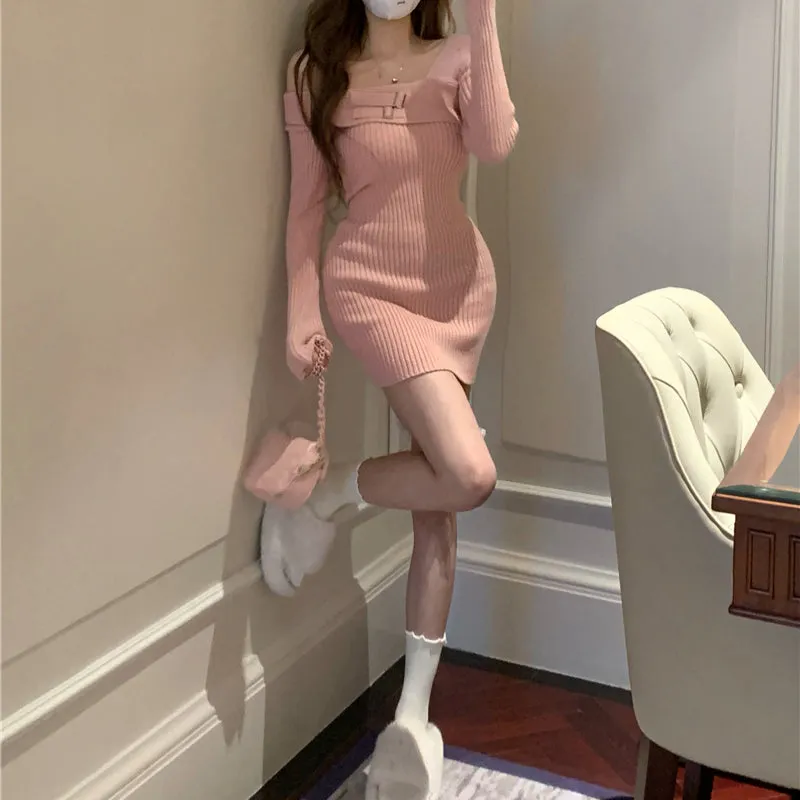 Suspender Paneled Sweater Dress