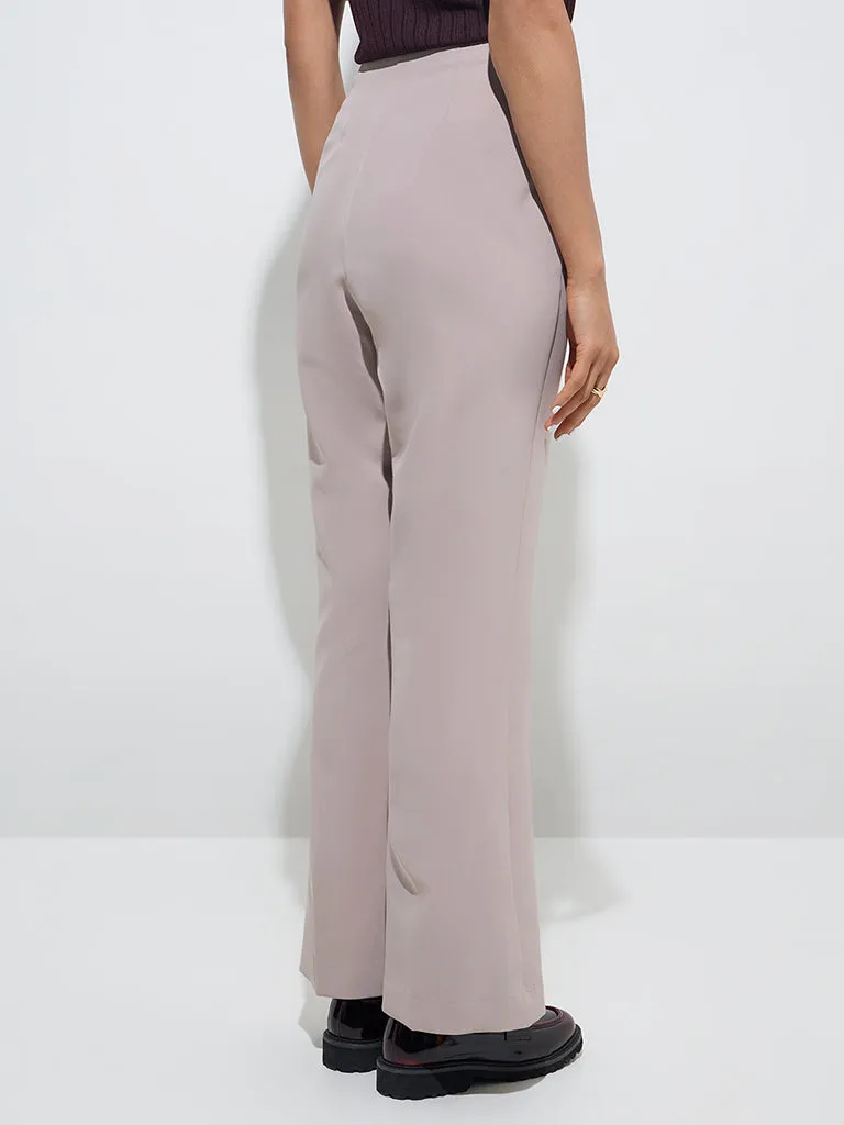 Wardrobe Beige Bootcut High-Rise Trousers