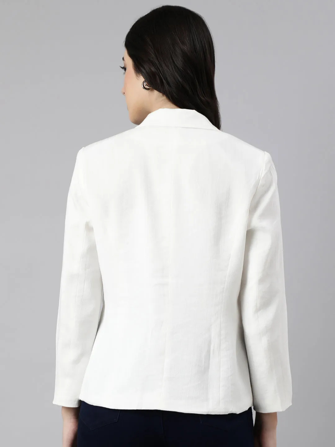 Women Cream Single-Breasted Blazer
