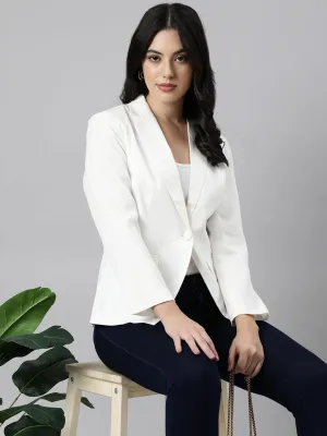 Women Cream Single-Breasted Blazer