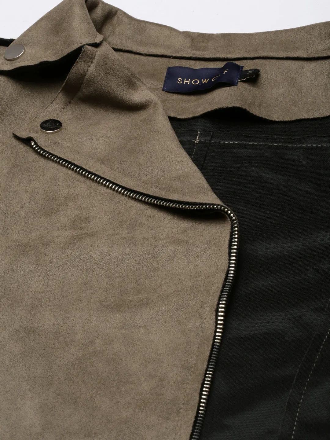 Women Olive Spread Collar Long Sleeve Suede Tailored Jacket