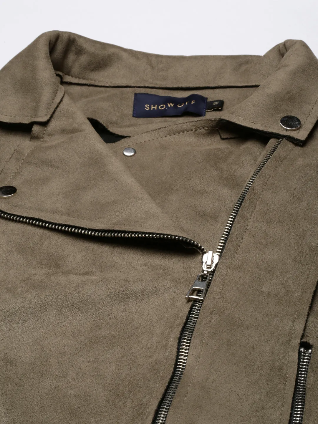 Women Olive Spread Collar Long Sleeve Suede Tailored Jacket