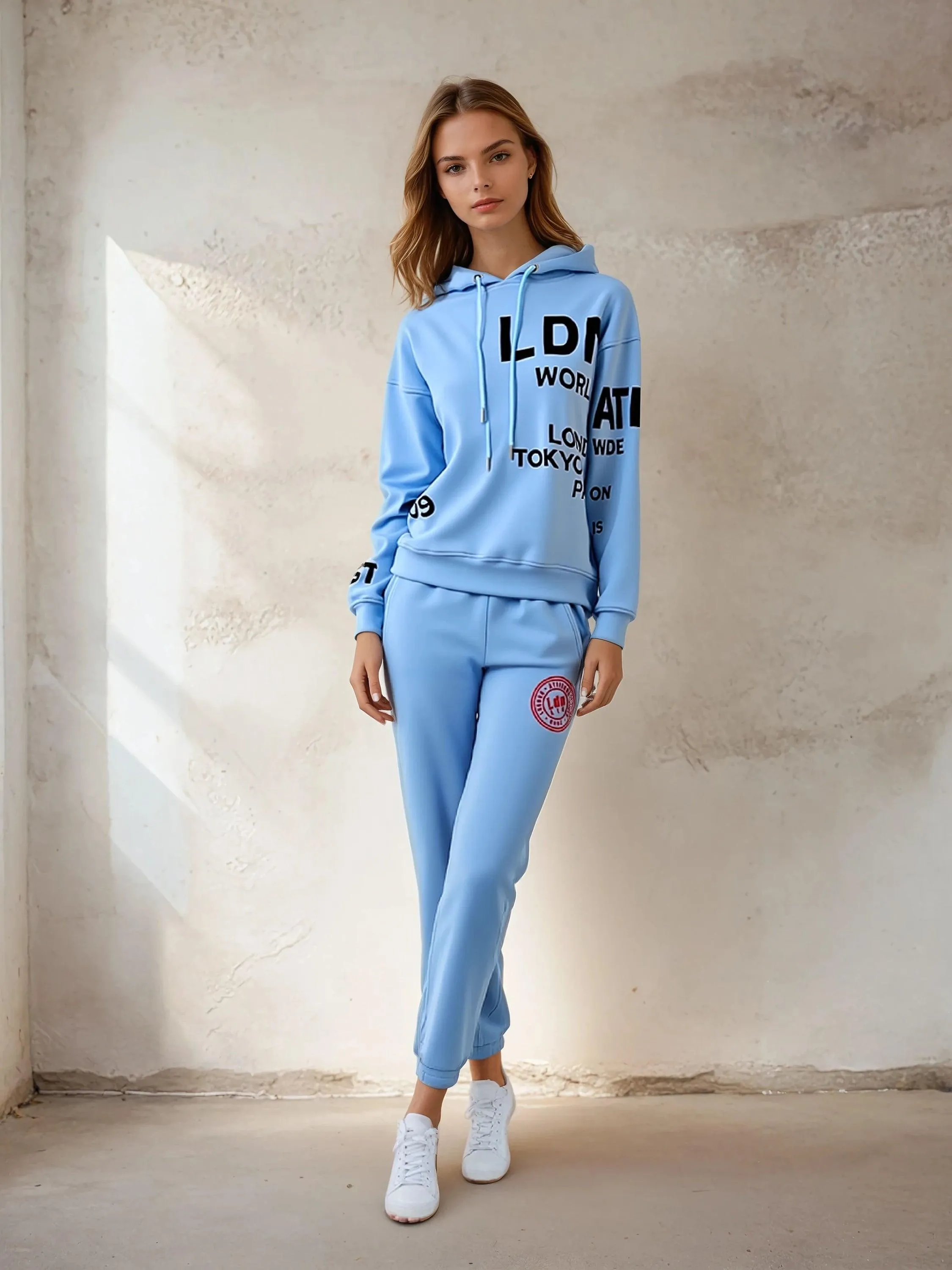 Women's Relaxed Fit Printed Hoodie Sky Blue