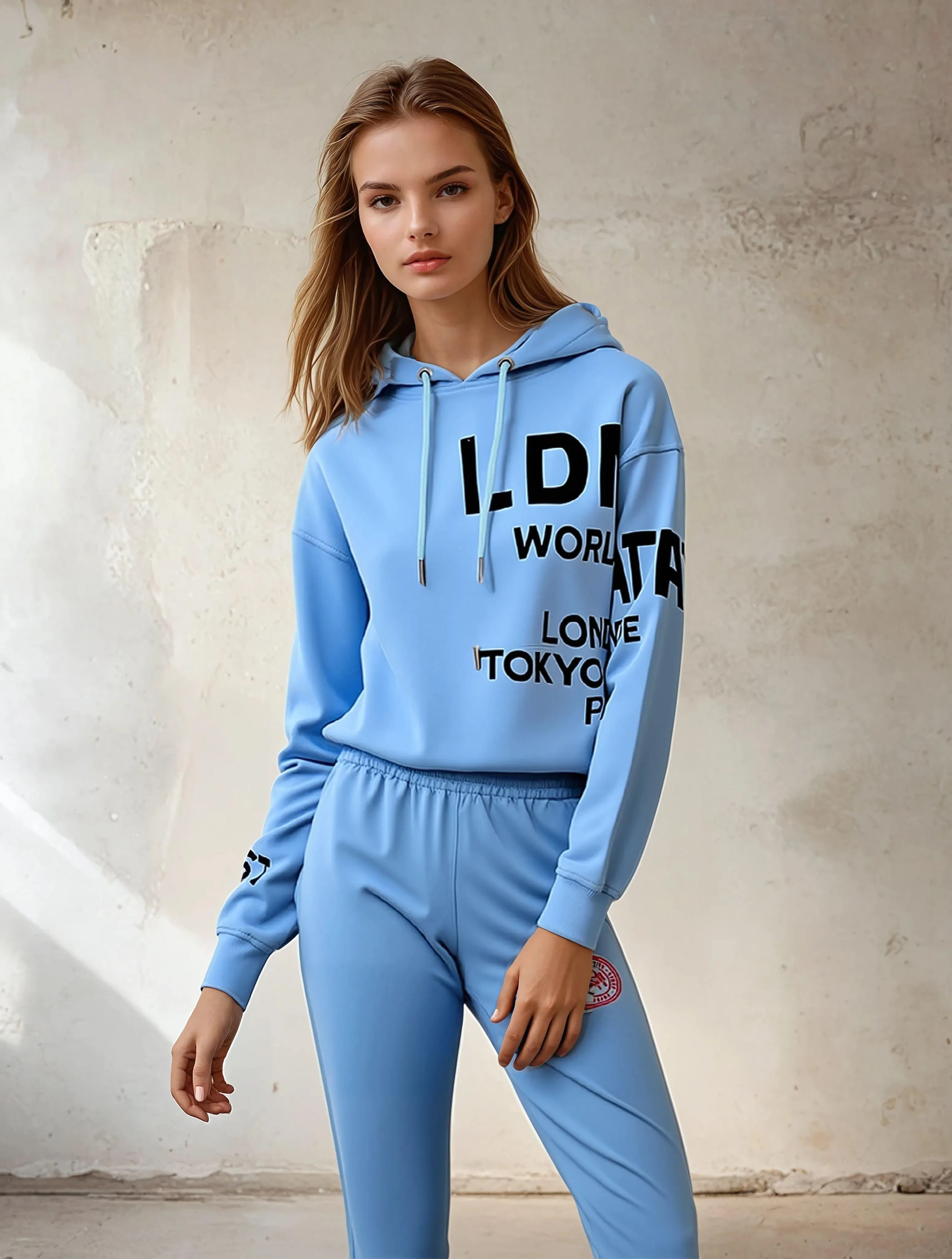 Women's Relaxed Fit Printed Hoodie Sky Blue