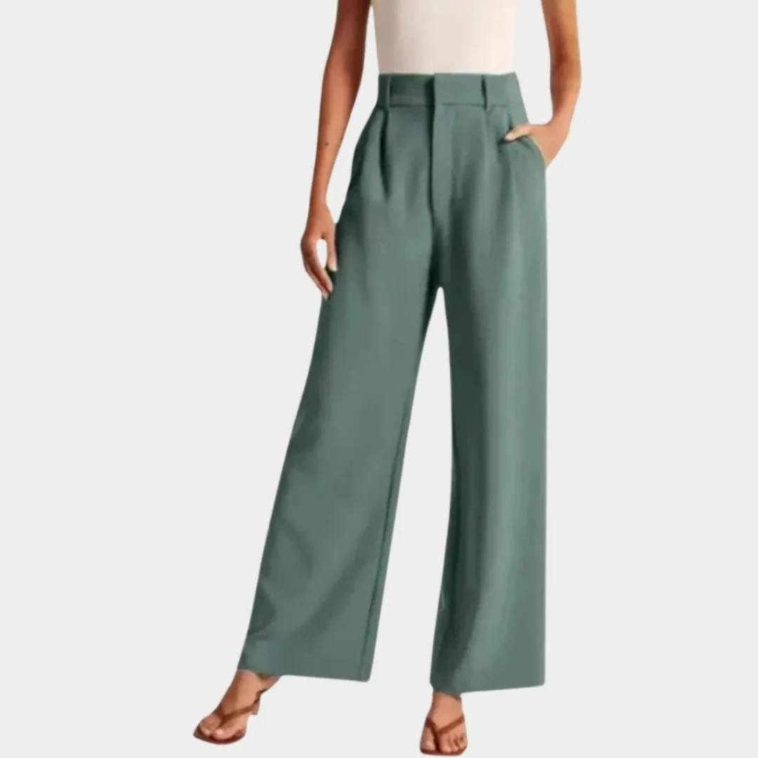 Womens Serena Wide-Leg Trousers - Tailored Office Wear, Fluid Silhouette, Navy, Green and More