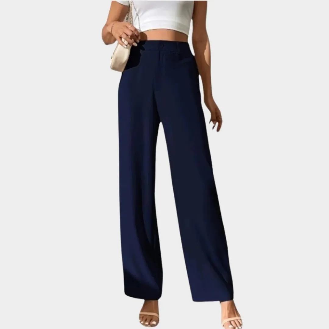 Womens Serena Wide-Leg Trousers - Tailored Office Wear, Fluid Silhouette, Navy, Green and More