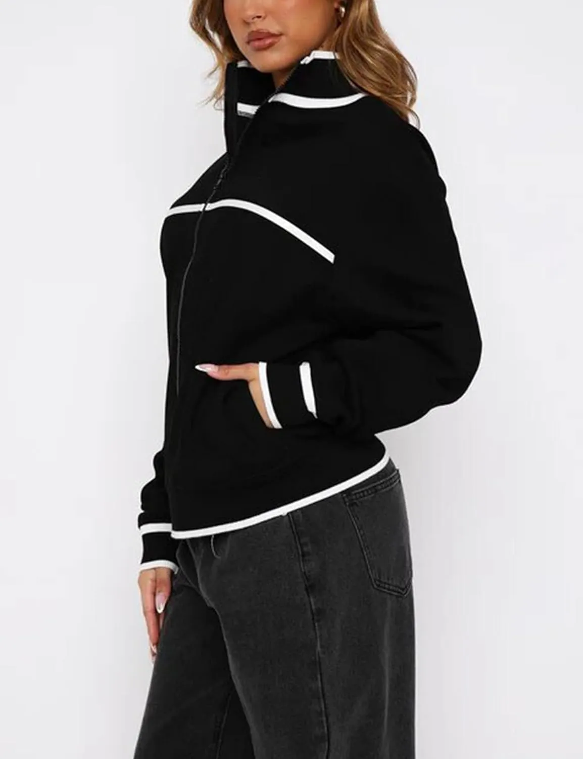 Womens Zip Up Hoodies Jackets Oversized Sweatshirts Outerwear with Pockets