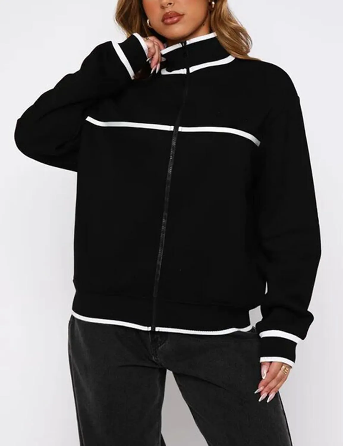 Womens Zip Up Hoodies Jackets Oversized Sweatshirts Outerwear with Pockets